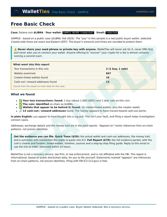 First page of the sample Free Check