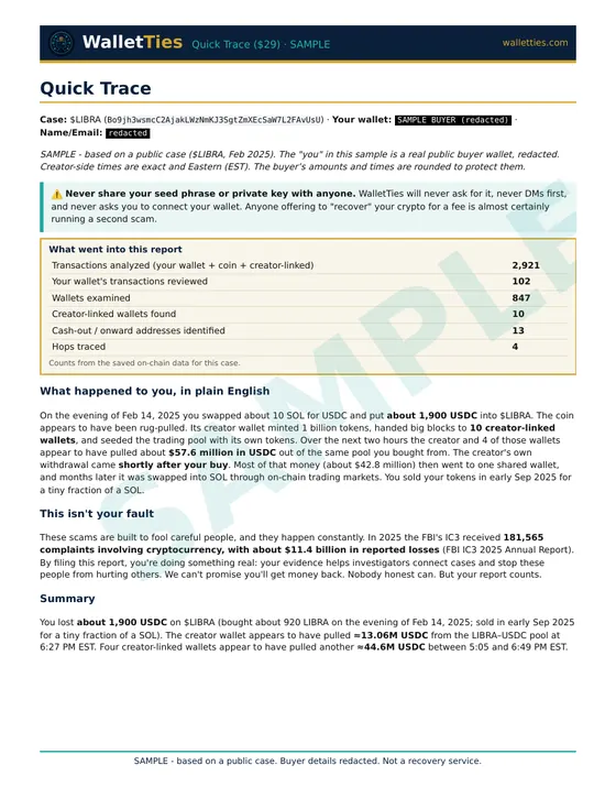 First page of the sample Evidence Report